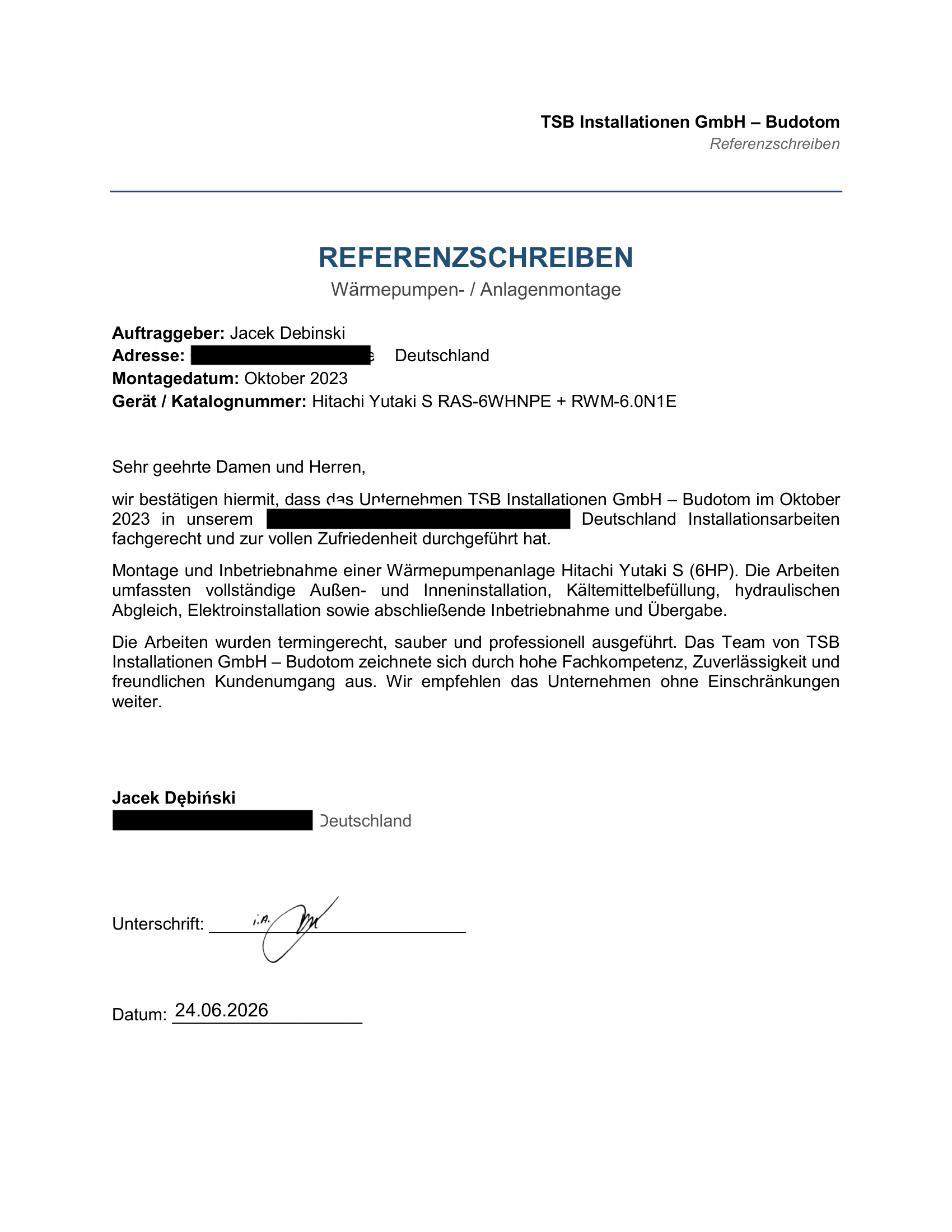 Referenz 2 – TSB Installationen GmbH
